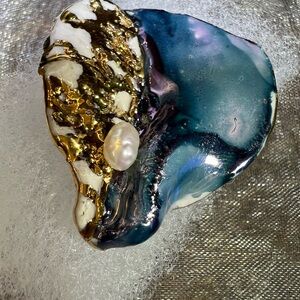 Luxurious Gold and Blue Art Piece One of a Kind Brooch Signed by Artist